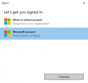 Choose your Microsoft Account