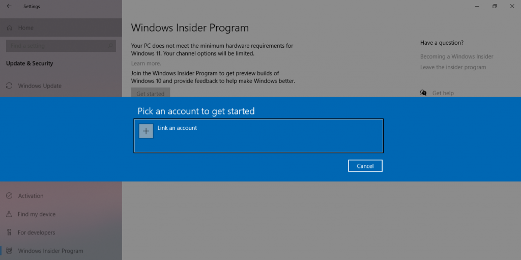 Link an Account - How to Upgrade Windows 10 to Windows 11 for Free