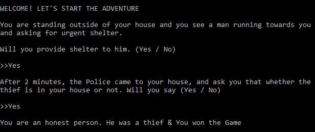 Text-Based Adventure Game in Python Output