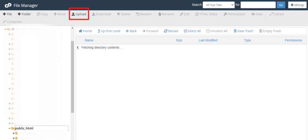 Click on the Upload option